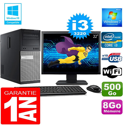 PC Tour DELL 7010 Core I3-3220 Ram 8Go Disque 500 Go Wifi W7 Ecran 22" · Occasion