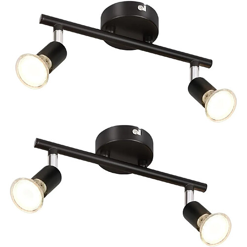 NETTLIFE 2 spots de plafond plafonnier noir LED pivotants à 330° GU10, faisceau mural pour couloir chambre salon