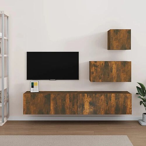 vidaXL Ensemble de meubles TV 4 pcs Chêne fumé Bois d'ingénierie