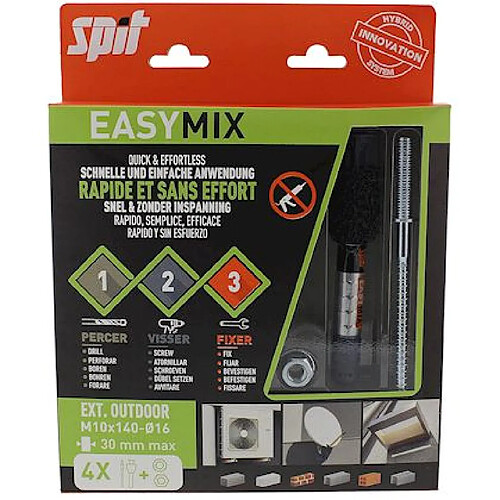 cheville mécano-chimique - spit easy-mix - 10 x 140/30 - blister de 4 - spit 060232