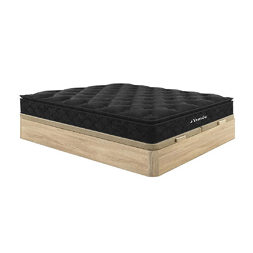 Vente-Unique Ensemble 180 x 200 cm sommier coffre naturel clair + matelas ressorts ensachés surmatelas intégré ép.28cm - BLACK DREAM de YSMÉE