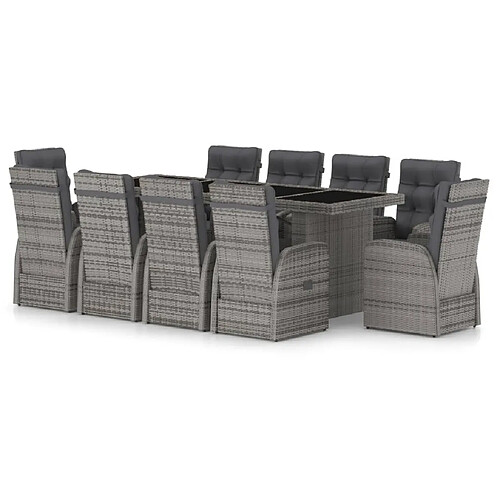 Maison Chic Mobilier à dîner 11 pcs de jardin avec coussins - Ensemble table et chaises d'extérieur - Salon/Mobilier de jardin classique Résine tressée Gris -MN80252