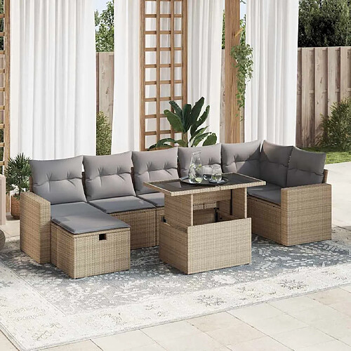 vidaXL Salon de jardin avec coussins 8 pcs beige résine tressée