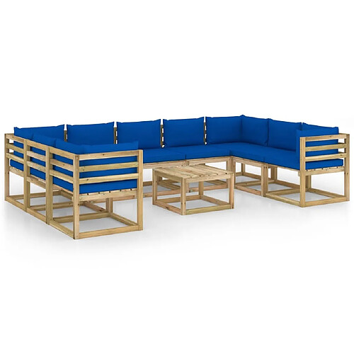 Maison Chic Salon de jardin 10 pcs + coussins - Mobilier/Meubles de jardin - Table et chaises d'extérieur bois de pin imprégné -MN87030