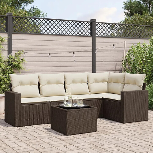 vidaXL Salon de jardin avec coussins 6 pcs marron résine tressée