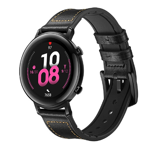 Bracelet en cuir véritable Largeur 20 mm noir pour votre Huawei Watch GT2