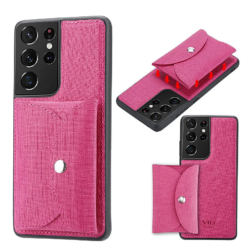 Coque en TPU + PU Peau à absorption magnétique mobile rose pour votre Samsung Galaxy S21 Ultra 5G