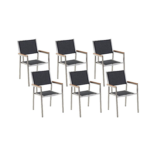 Beliani Lot de 6 chaises GROSSETO Empilable Acier inox Noir