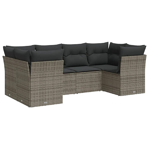 Maison Chic Salon de jardin 6 pcs avec coussins | Ensemble de Table et chaises | Mobilier d'Extérieur gris résine tressée -GKD81149