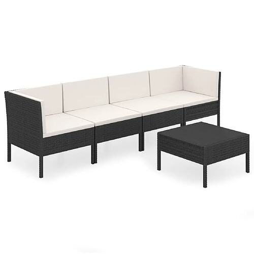 Maison Chic Salon de jardin 5 pcs + coussins - Mobilier/Meubles de jardin - Table et chaises d'extérieur Résine tressée Noir -MN86882