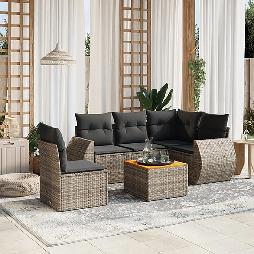 vidaXL Salon de jardin 6 pcs avec coussins gris résine tressée