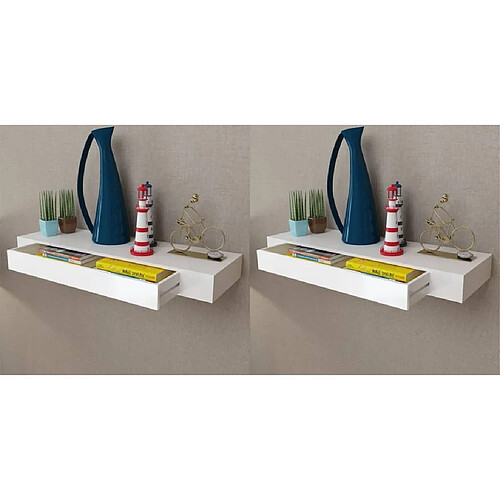 Maison Chic Étagères murales,Étagère Rangement flottate avec tiroirs 2 pcs Blanc 80 cm -MN51891