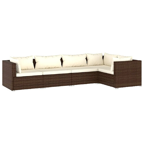 Maison Chic Salon de jardin 5 pcs + coussins - Mobilier/Meubles de jardin - Table et chaises d'extérieur Résine tressée Marron -MN57629