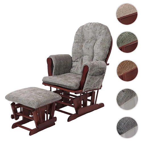 Mendler Fauteuil relax HWC-C76, fauteuil à bascule Fauteuil à bascule avec pouf Tissu/Textile Chenille (465g/m²) ~ gris clair, piétement foncé