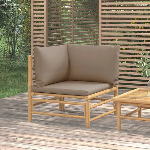 vidaXL Canapé d'angle de jardin avec coussins taupe bambou