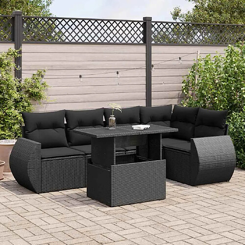 vidaXL Salon de jardin 6 pcs avec coussins noir résine tressée