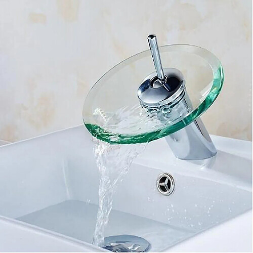 Universal Salle de bains évier cuisine robinet en verre rond cascade robinet en laiton chromé