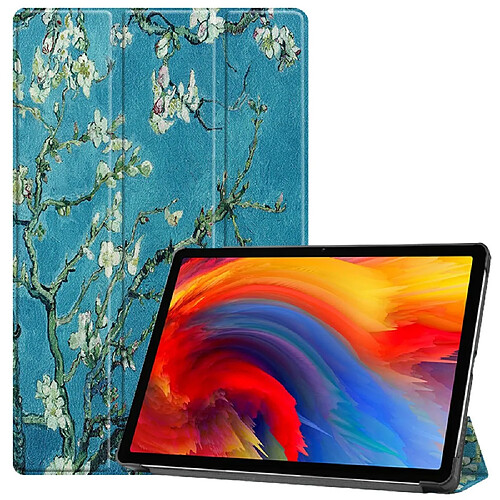 Etui en PU Impression de motifs avec support tri-pliure fleur de prunier pour votre Lenovo Pad Plus