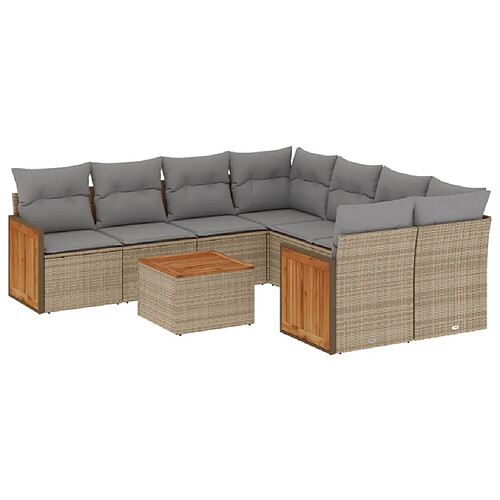 Maison Chic Salon de jardin avec coussins 9 pcs | Ensemble de Table et chaises | Mobilier d'Extérieur beige résine tressée -GKD91662