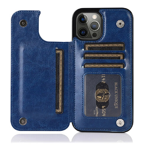 Coque en TPU + PU magnétique, texture crazy horse avec béquille et porte-carte bleu pour votre iPhone 13 Pro 6.1 pouces