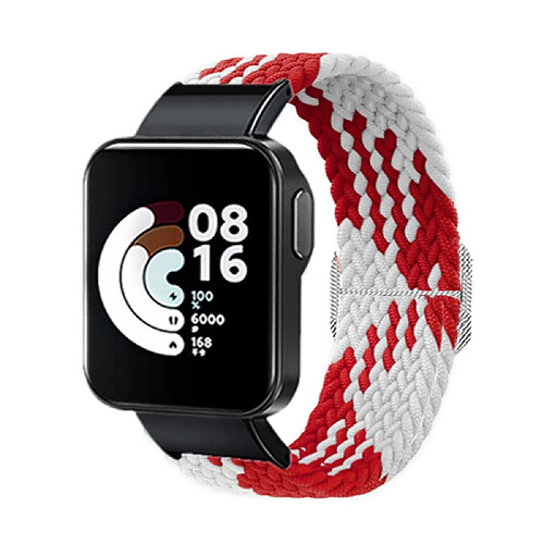 Bracelet en nylon tressé, élastique, rouge/blanc pour votre Xiaomi Redmi Watch