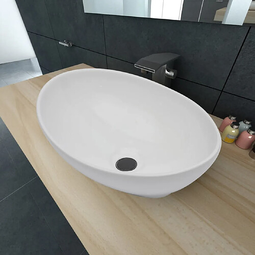 vidaXL Lavabo en forme ovale Céramique 40 x 33 cm Blanc