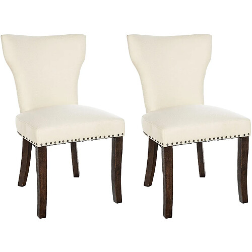 Decoshop26 Lot de 2 chaises de salle à manger boutons décoratifs en tissu crème et pieds en bois marron foncé 10_0001589