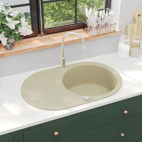 vidaXL Évier de cuisine Granit Seul lavabo Ovale Beige