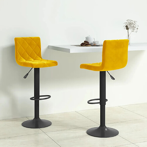 vidaXL Tabourets de bar lot de 2 Jaune moutarde Velours