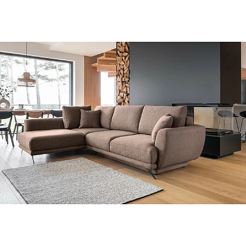 VENESETTI Canapé d'angle convertible - LARSON - en tissu Luxe - 5 places, marron, angle gauche (vu de face)