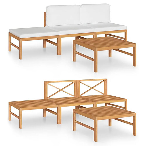 Maison Chic Salon de jardin 4 pcs + coussins - Mobilier/Meubles de jardin - Table et chaises d'extérieur crème Bois de teck solide -MN63215