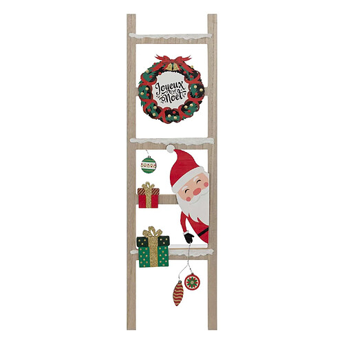 Atmosphera, Createur D'Interieur Pancarte échelle Joyeux Noël en bois avec Père Noël et couronne - H 65 cm