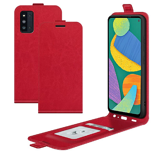 Coque en TPU + PU texture crazy horse vertical avec porte-cartes rouge pour votre Samsung Galaxy F52 5G