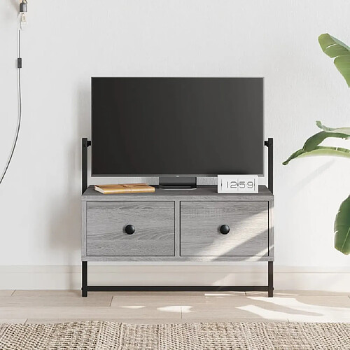 Maison Chic Meuble TV scandinave mural Banc TV suspendu pour salon - sonoma gris 60,5x30x51 cm bois d'ingénierie -MN87391