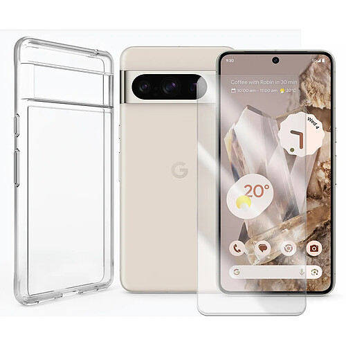 Visiodirect Coque de protection souple silicone transparente + Verre trempé pour Google Pixel 8 Pro 5G 6.7"