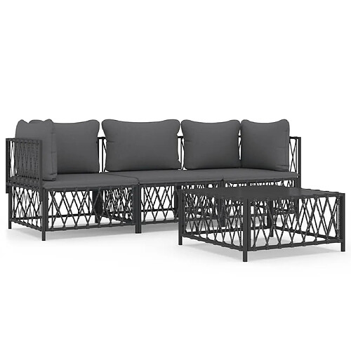 Maison Chic Salon de jardin 4 pcs avec coussins - Table et chaises d'extérieur - Mobilier/Meubles de jardin Moderne anthracite acier -MN85657