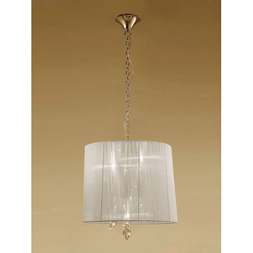 Luminaire Center Suspension Tiffany 3+3 Ampoules E14+G9, doré avec Abat jour crème & cristal transaparent