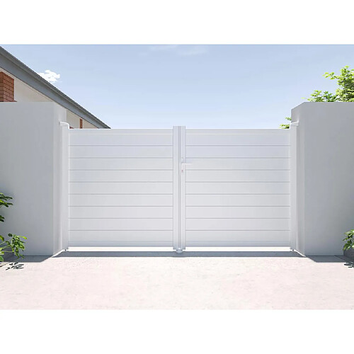 Vente-Unique Portail battant aluminium plein L305 x H166 cm blanc - NAZARIO