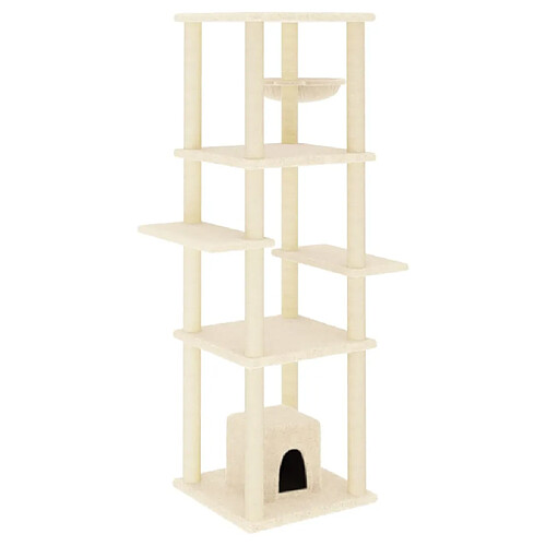 Helloshop26 Arbre à chat meuble tour grimper jouet grattage grattoir escalade plateforme avec griffoirs en sisal 154 cm crème 02_0022488