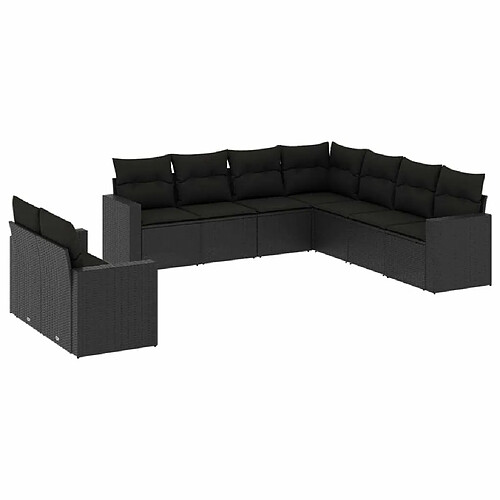 Maison Chic Salon de jardin 9 pcs avec coussins | Ensemble de Table et chaises | Mobilier d'Extérieur noir résine tressée -GKD37138