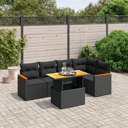 vidaXL Salon de jardin 6 pcs avec coussins noir résine tressée