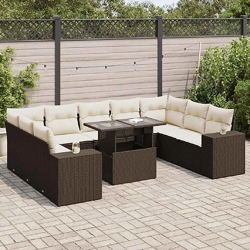 vidaXL Salon de jardin 10 pcs avec coussins marron résine tressée