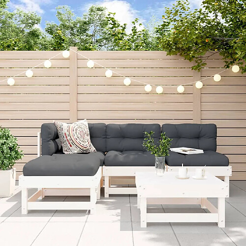 vidaXL Salon de jardin 5 pcs blanc bois massif de pin