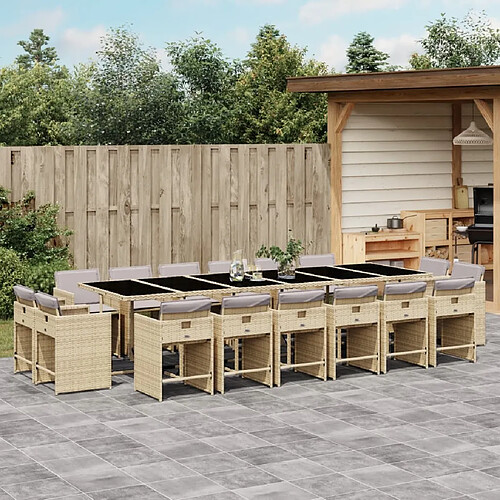 vidaXL Ensemble à manger de jardin et coussins 17 pcs mélange beige