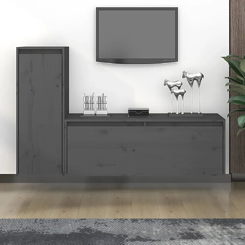 vidaXL Meubles TV 2 pcs Gris Bois massif de pin