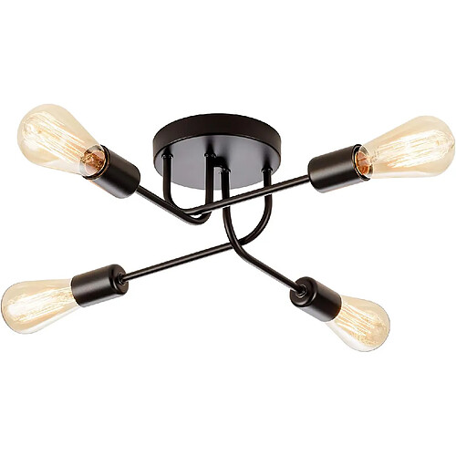 Stoex Plafonnier D'Intérieur Lampe de Plafond Moderne 4 Lumières Plafonnier Rétro Vintage Noir, Pour Chambre Cuisine Couloir Salon E27