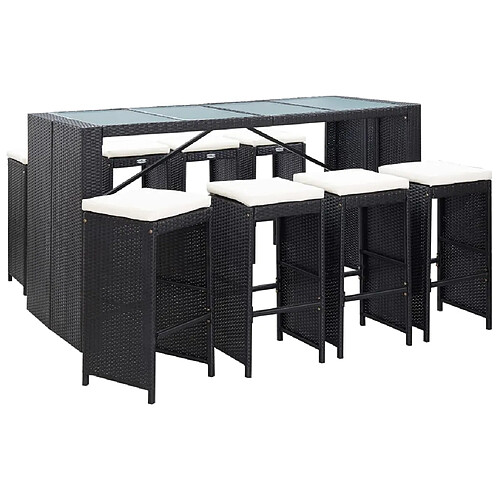 vidaXL Ensemble de bar d'extérieur 9 pcs Résine tressée Noir