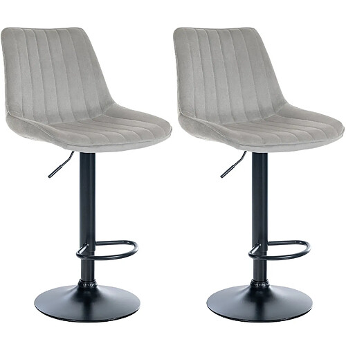 Decoshop26 Lot de 2 tabourets de bar réglable en hauteur pivotant à 360° assise en velours gris couture verticale pied métal noir 10_0004429