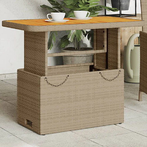 vidaXL Table de jardin beige 90x55x71 cm résine tressée et bois acacia