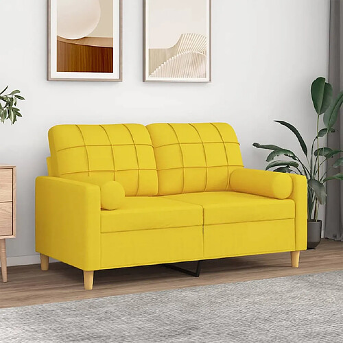 vidaXL Canapé 2 places avec oreillers jaune clair 120 cm tissu